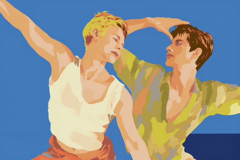Gay couple dancing together painting art togetherness.