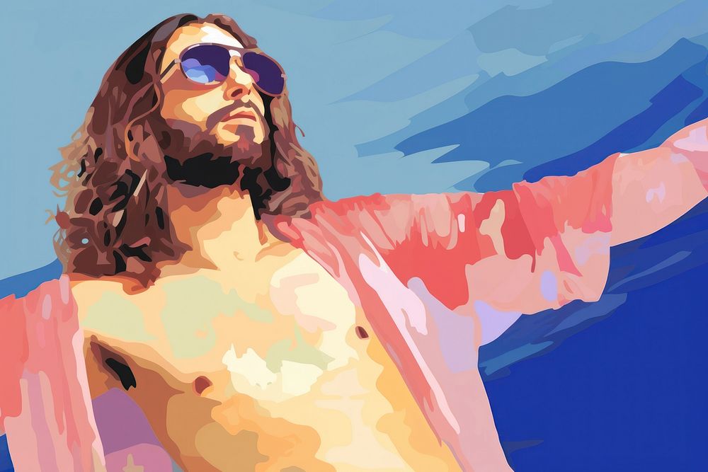 Jesus wears sunglasses painting portrait adult.