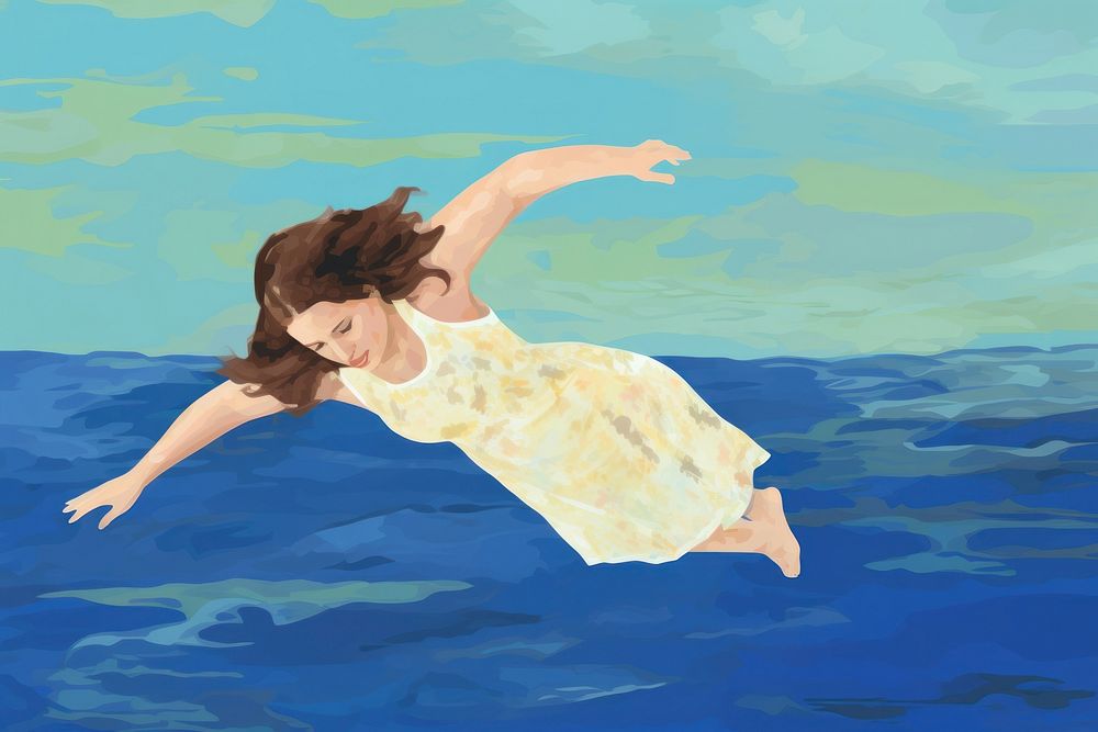 Ocean swimming painting outdoors.