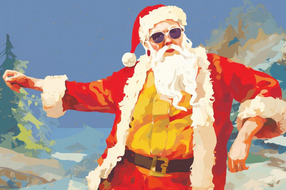 Santa claus wear sunglasses christmas adult art.