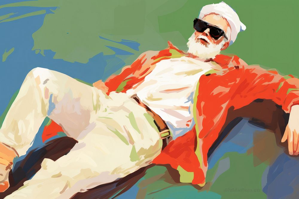 Santa claus wear sunglasses painting adult art.