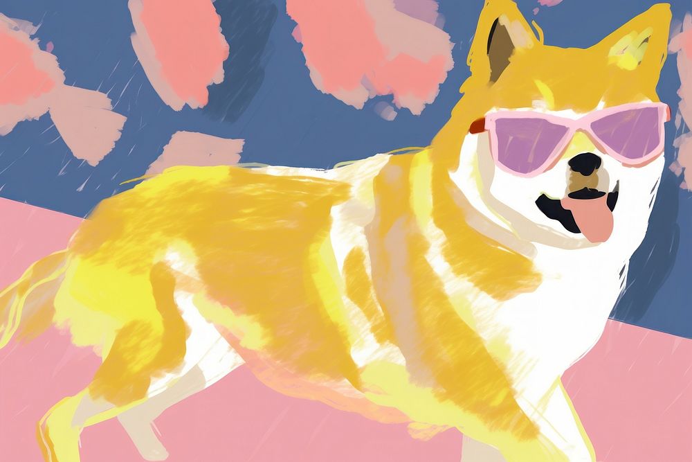 Shiba dog weras sunglasses mammal animal pet.
