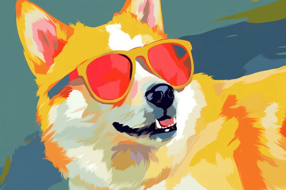 Shiba dog weras sunglasses backgrounds mammal animal.