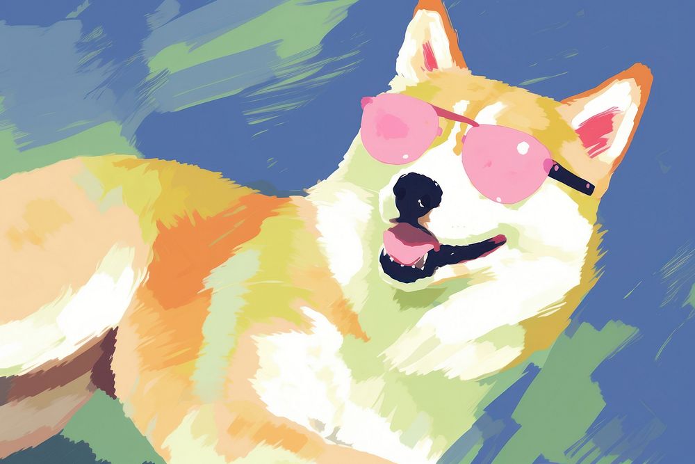 Shiba dog weras sunglasses backgrounds mammal animal.