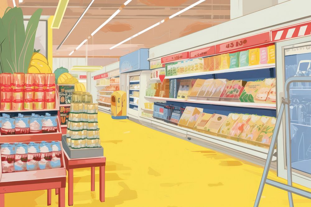 Supermarket background architecture consumerism arrangement.