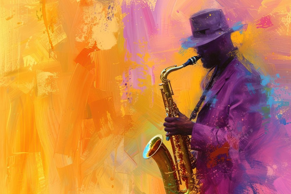 Jazz musician of different playing musical instrument and singing saxophone abstract adult.