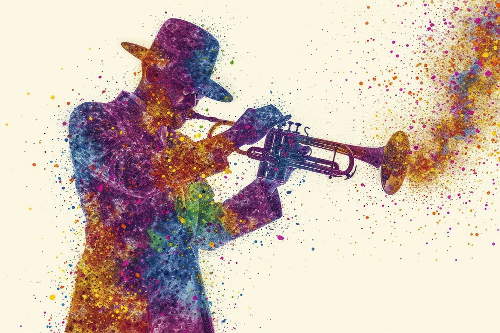 Jazz musician of different playing musical instrument and singing trumpet performance creativity.