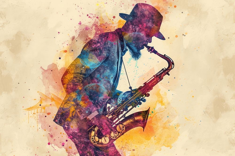 Jazz musician of different playing musical instrument and singing saxophone abstract adult.
