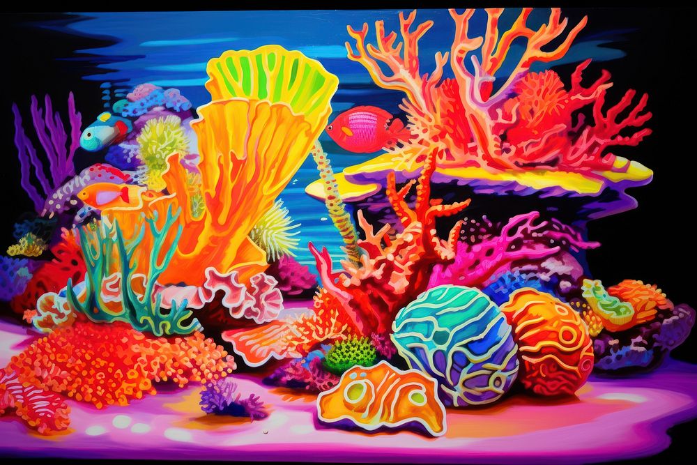 Coral reef painting aquarium nature.
