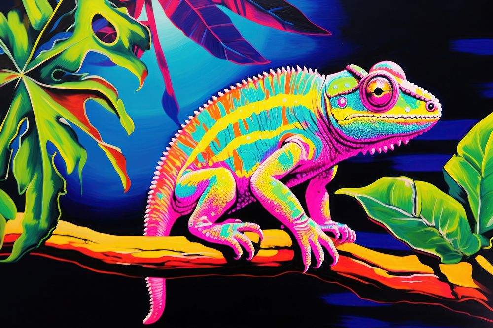 Chameleon painting reptile animal.