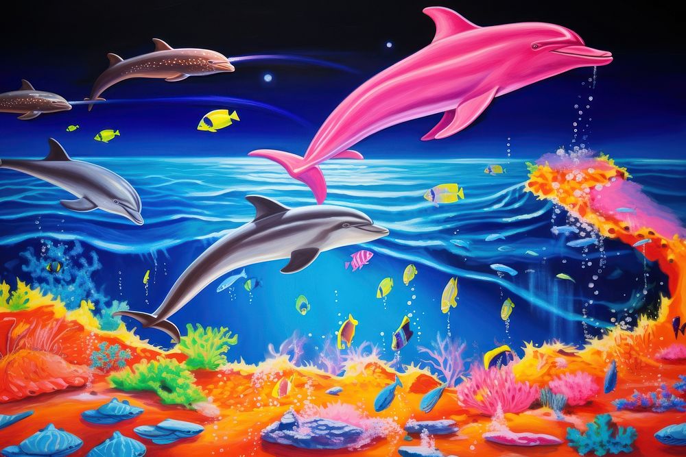 Dolphin aquarium outdoors painting.