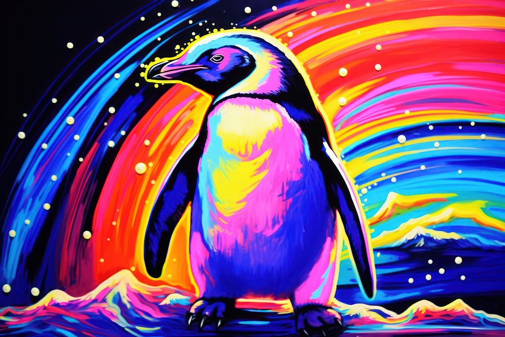 Emperor penguin painting purple blue.