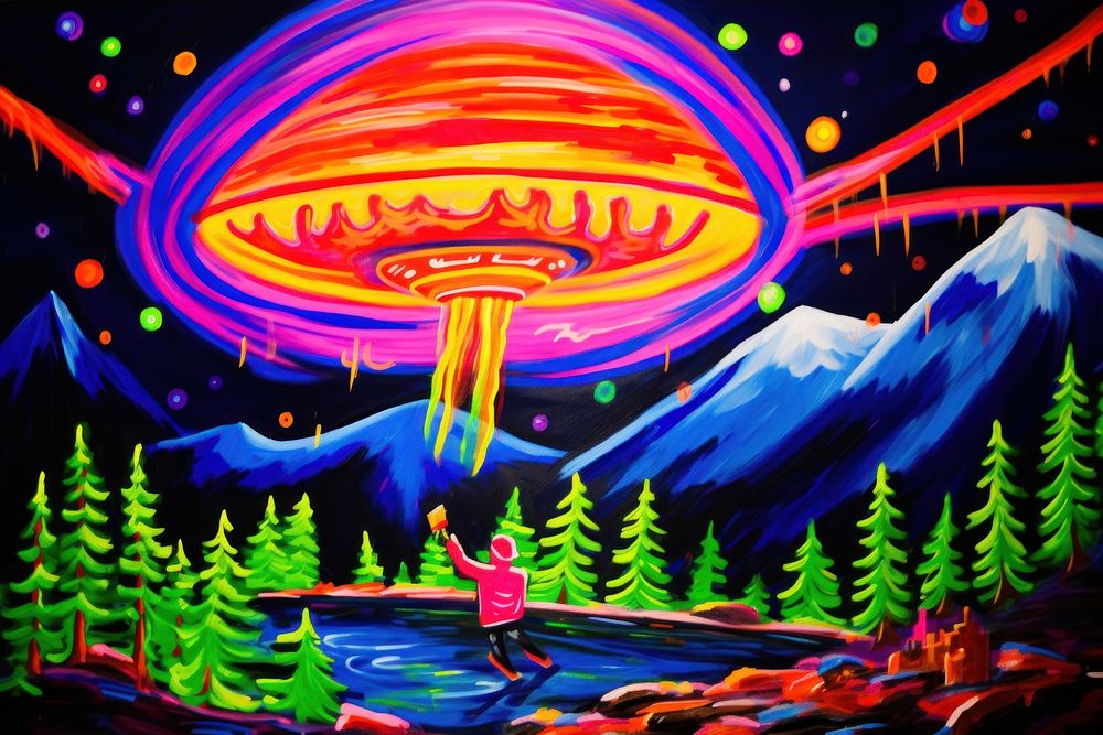 UFO painting purple neon.