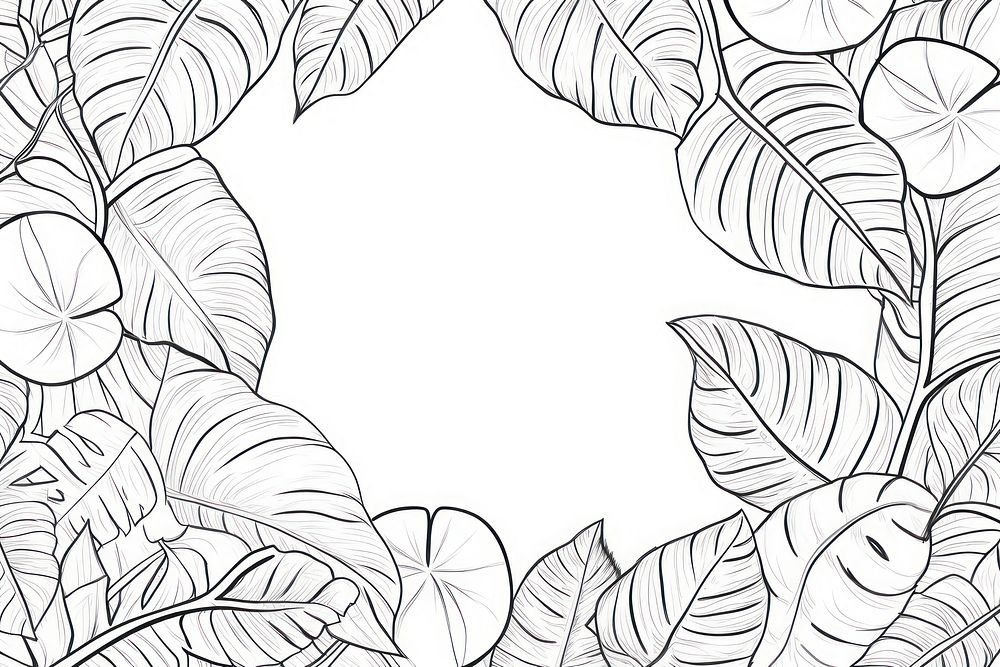 Stroke outline monstera leaves frame backgrounds pattern drawing.