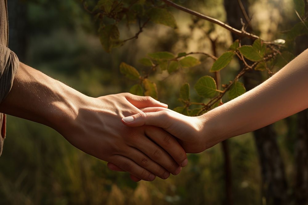 Couple hand holding adult togetherness handshake.