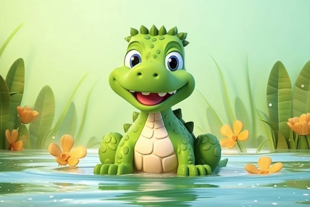 Cute baby crocodile background cartoon representation amphibian.