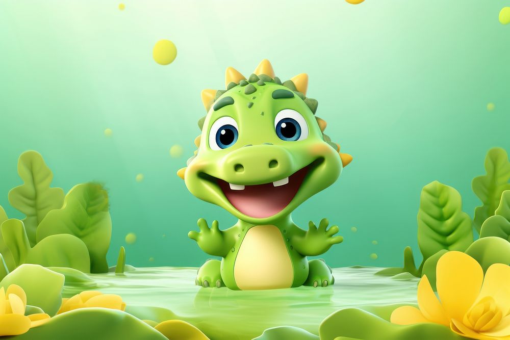 Cute baby crocodile background cartoon dinosaur reptile.
