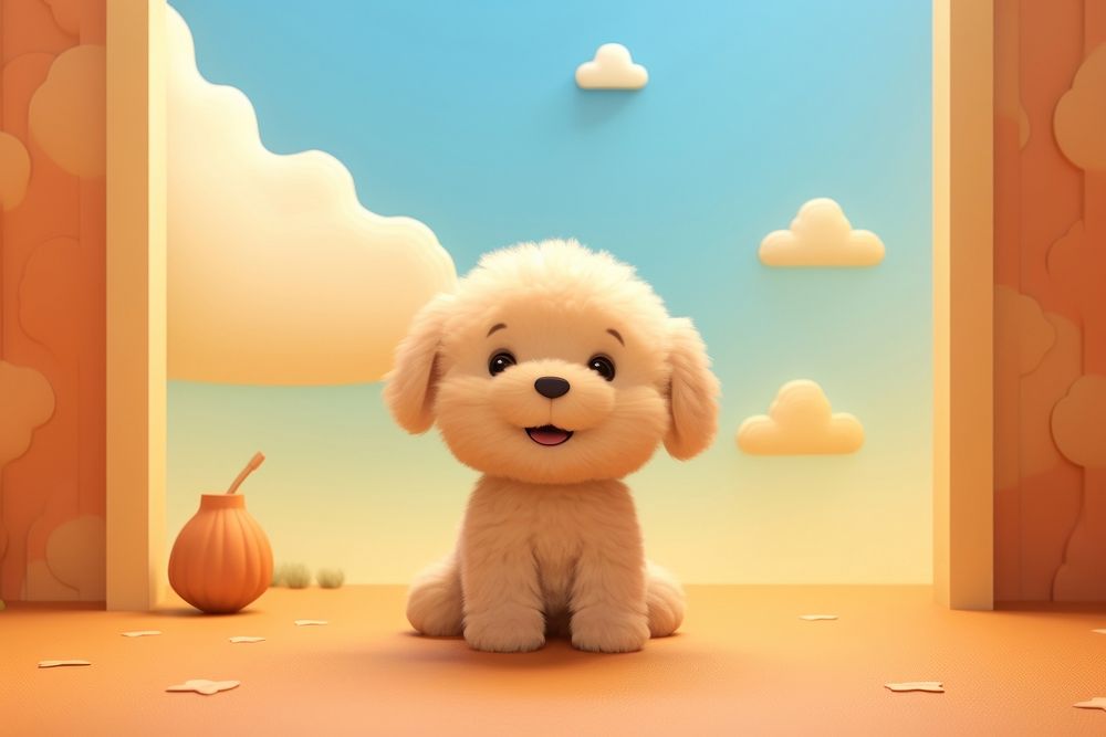 Cute baby dog background cartoon toy representation.