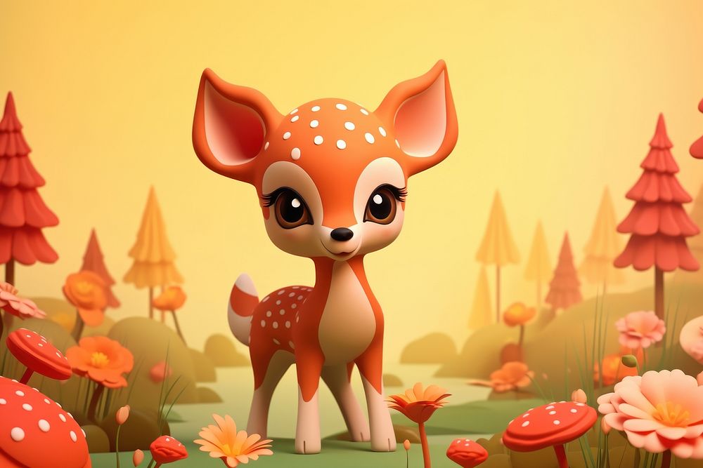 Cute baby deer background cartoon animal mammal.