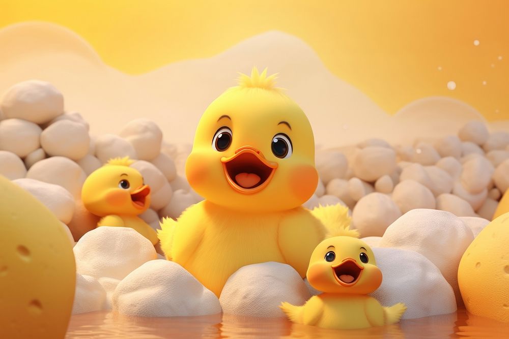 Cute baby duck background cartoon toy representation.