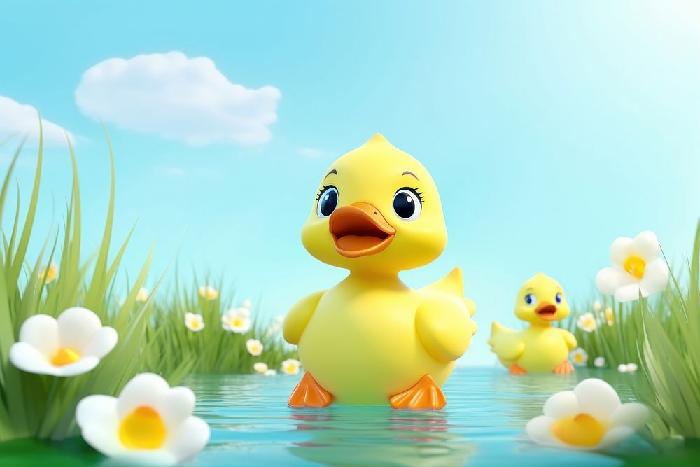 Cute baby duck background cartoon outdoors toy.