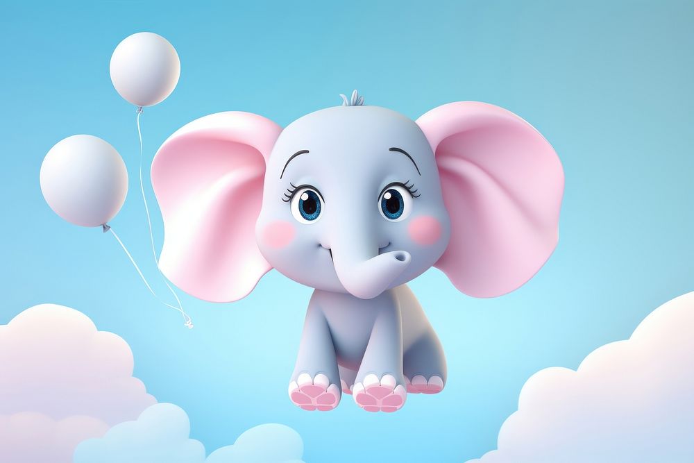 Cute baby elephant background balloon cartoon representation.