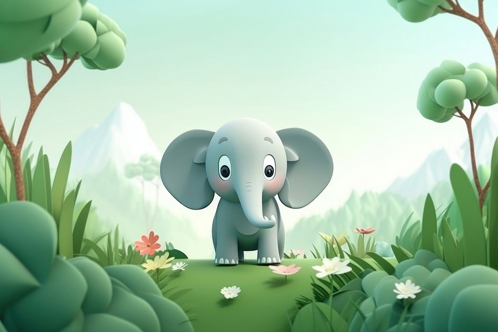 Cute baby elephant background cartoon outdoors plant.