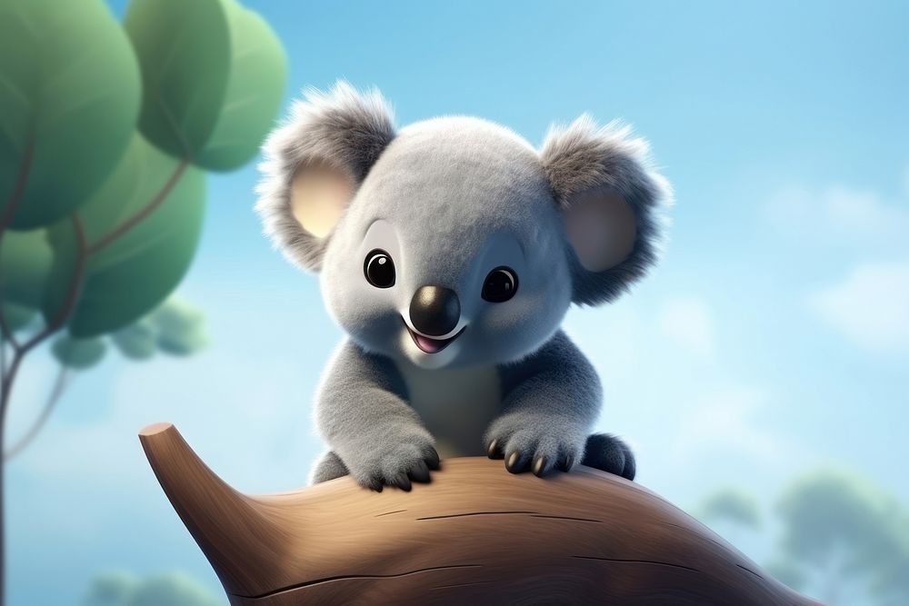 Cute baby koala bear background cartoon representation portrait.
