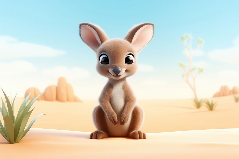 Cute baby Kangaroo background cartoon mammal animal.