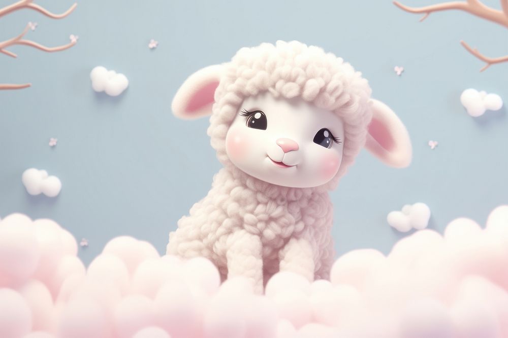 Cute baby sheep background cartoon nature toy.