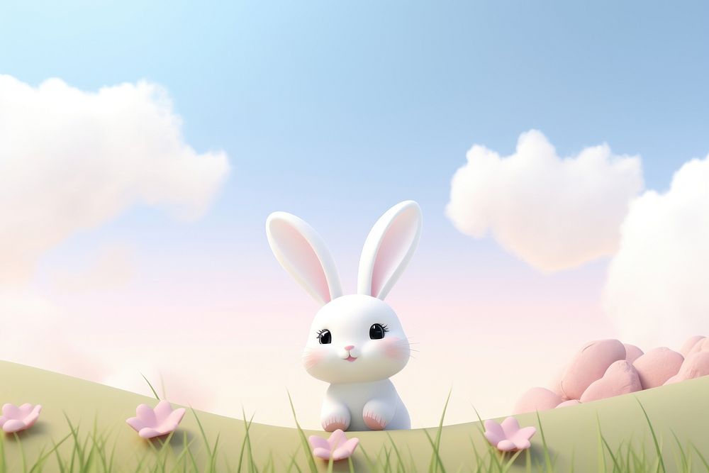 Cute baby rabbit background outdoors cartoon animal.