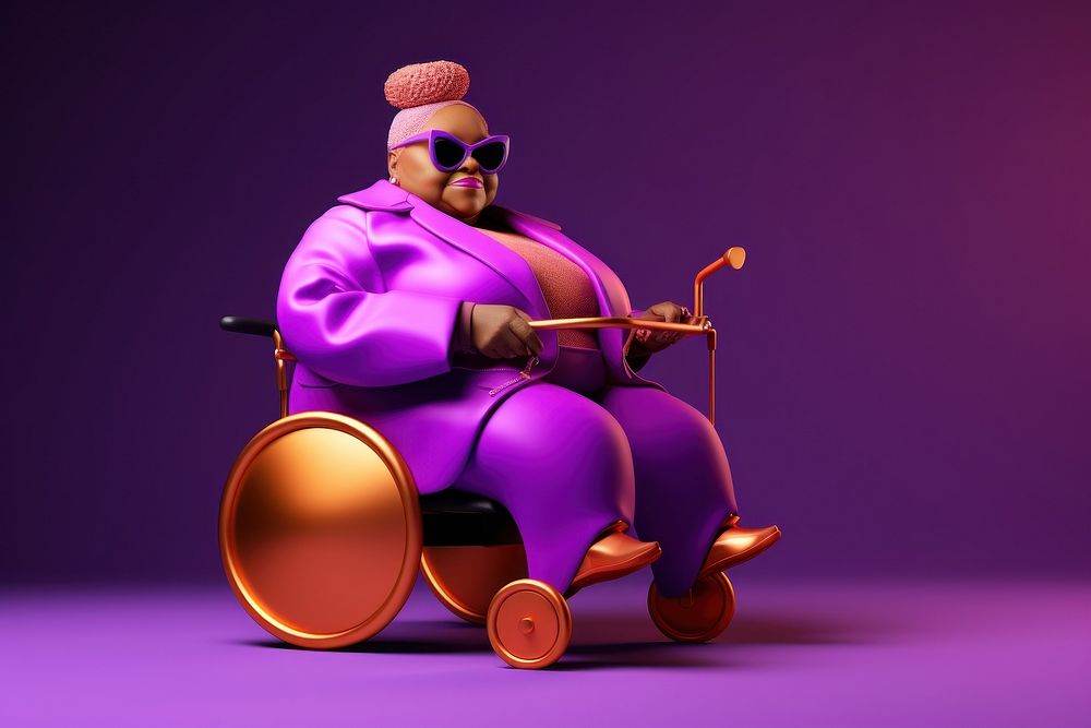 Disability fashion photo cartoon purple representation.