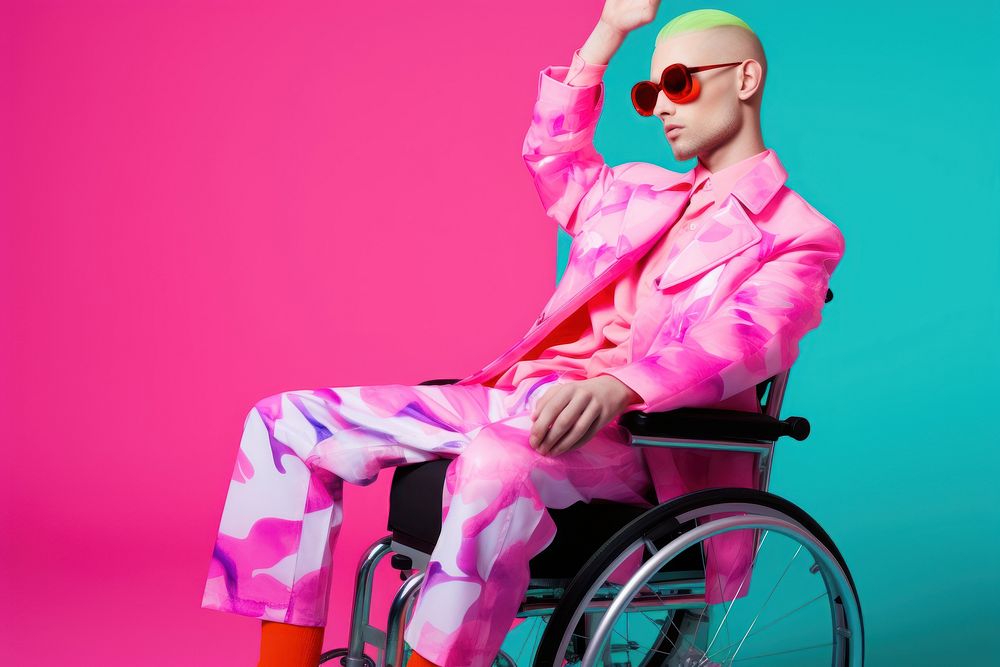 Disability fashion photo wheelchair adult sunglasses.