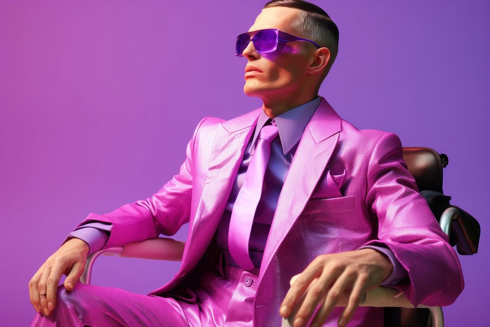 Disability fashion photo sunglasses portrait purple.
