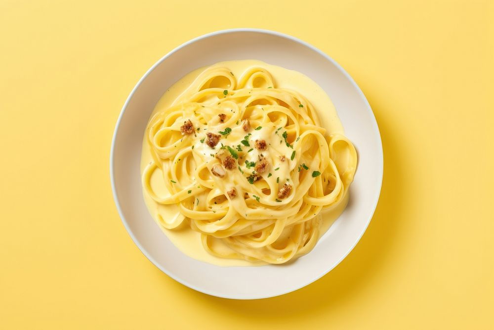 Carbonara with white sauce carbonara spaghetti yellow.