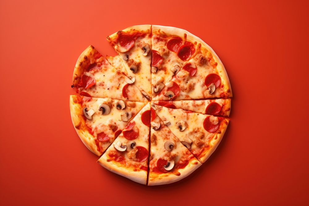 Piece of pizza food red mozzarella.