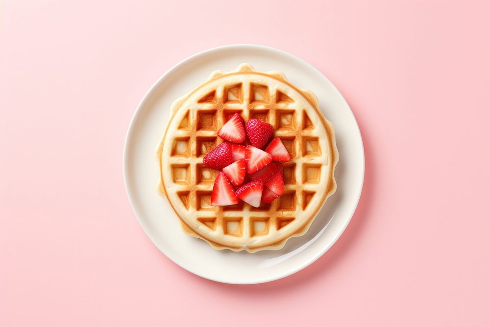 Strawberry waffle plate food confectionery.
