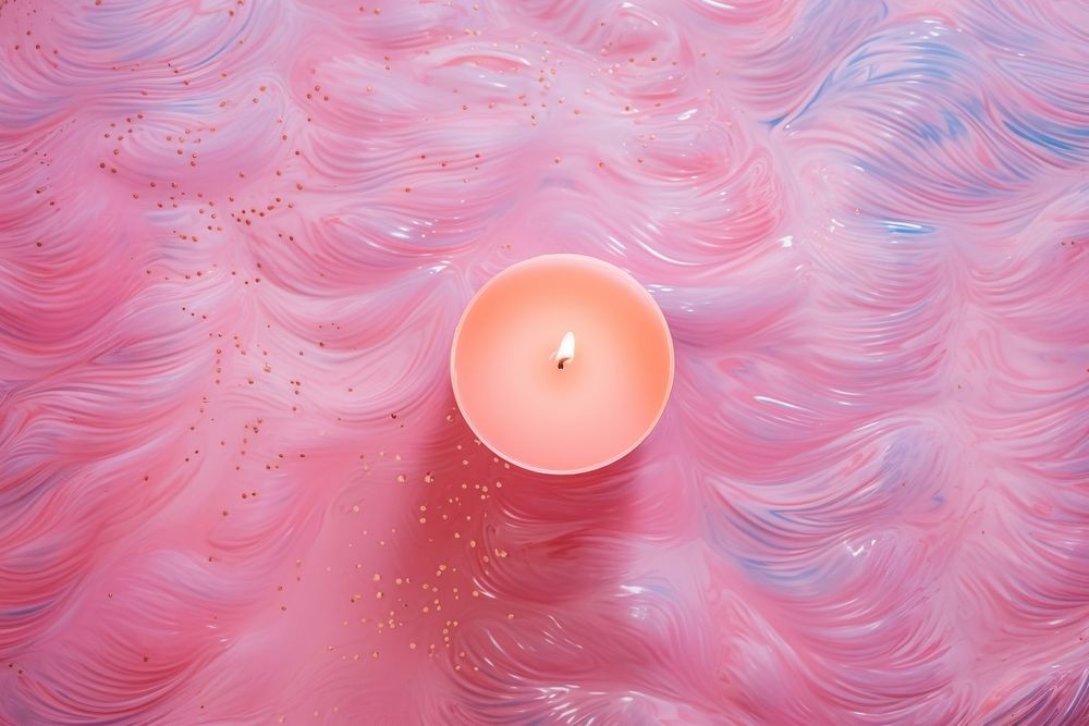 Candle on pink water pattern backgrounds glowing burning.