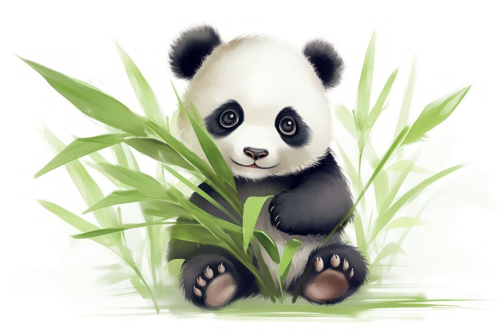 A baby panda with bamboo leaf animal mammal bear.