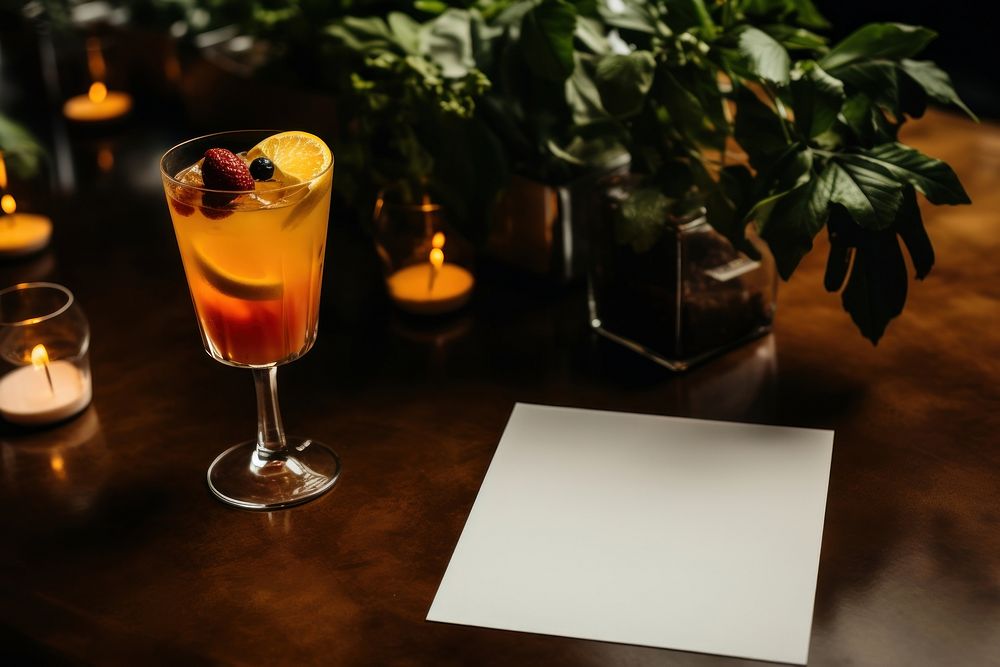 Menu cocktail drink table.