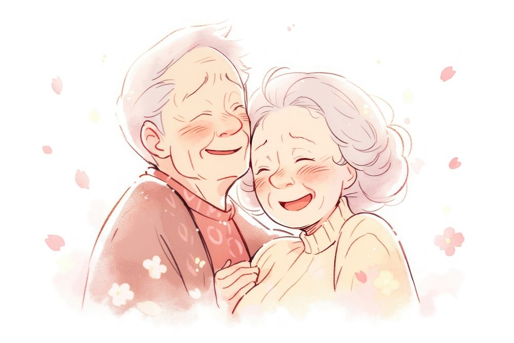 Old woman laughing drawing sketch.