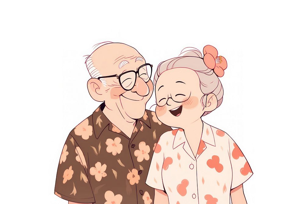 Senior couple drawing glasses cartoon.