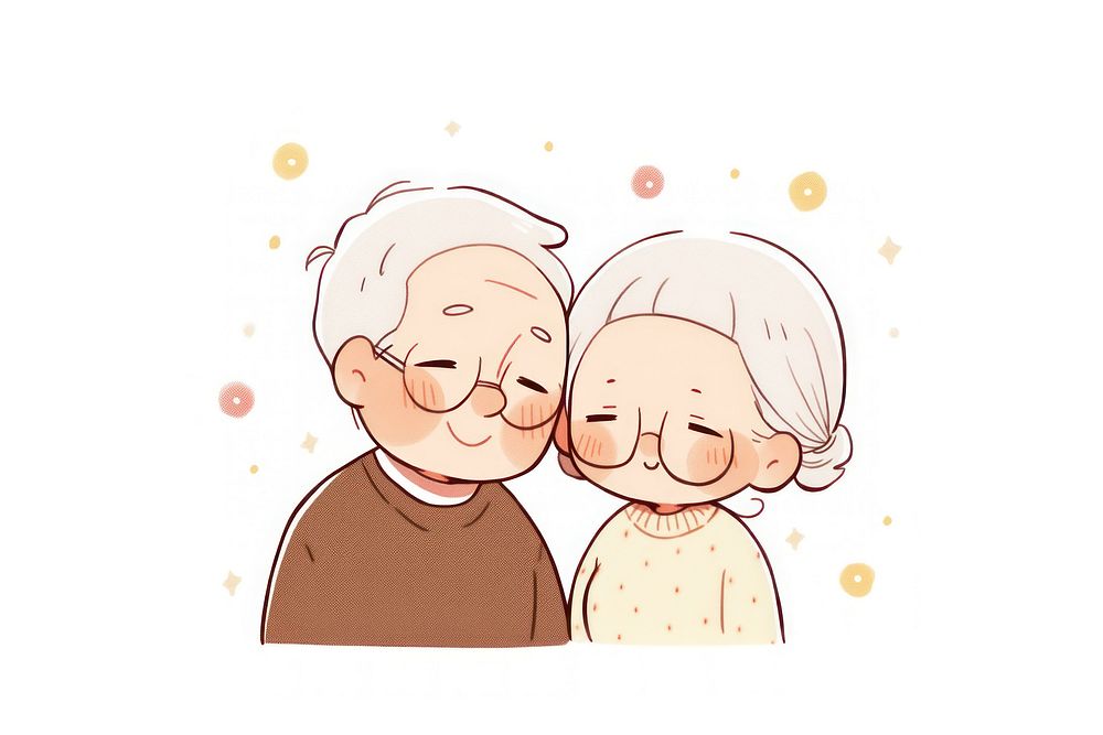 Senior couple cartoon togetherness affectionate.