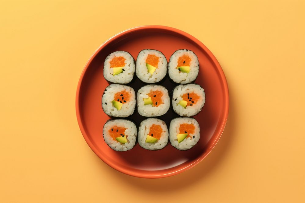 Sushi yellow plate food.