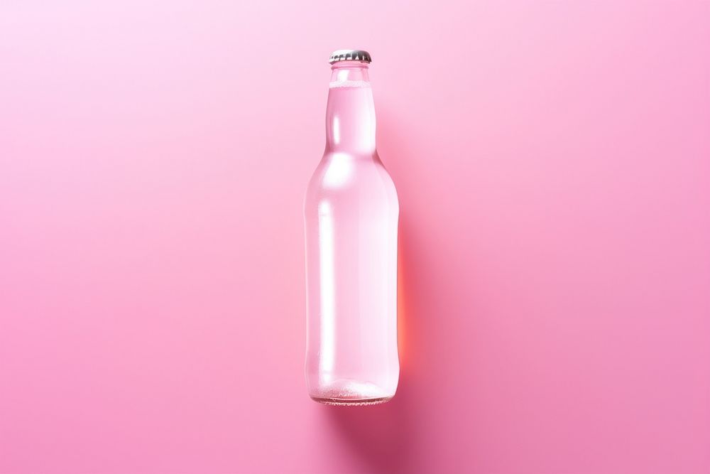 Soda bottle with white lable glass drink pink.