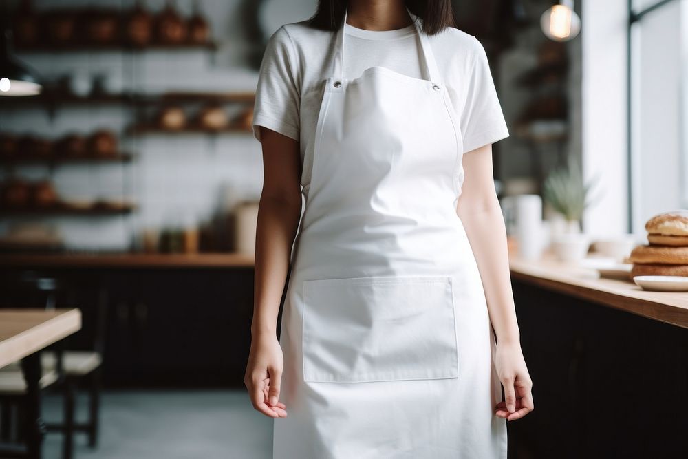 Female wearing white apron adult chef coffee shop.
