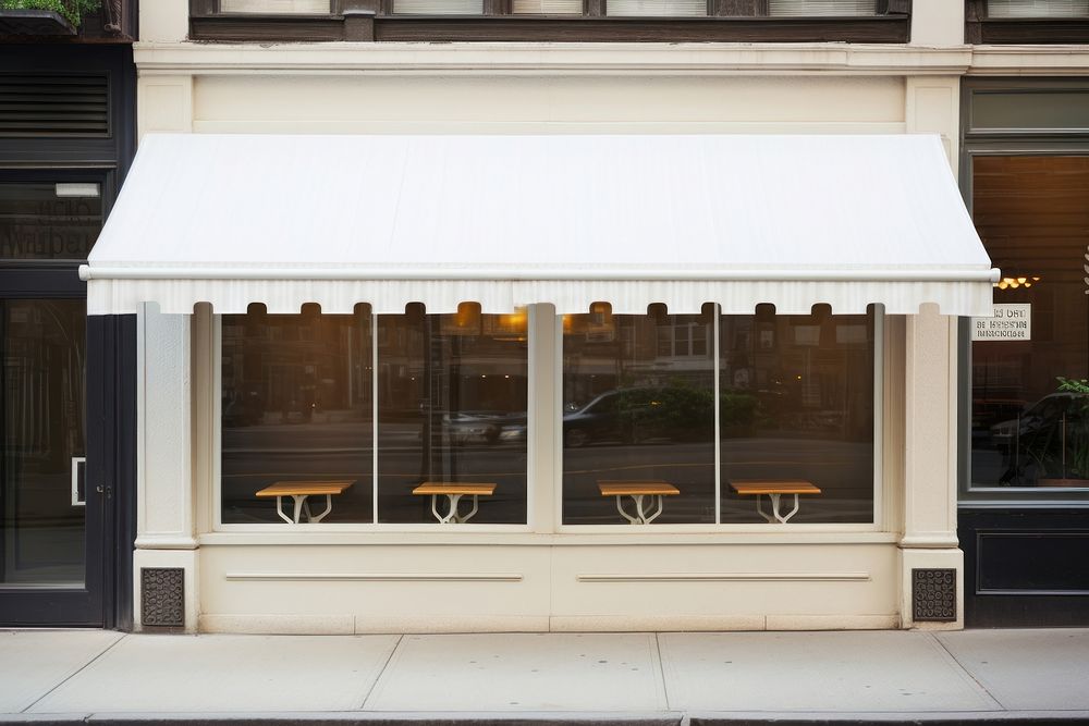 White shop Awning over cafe windows outdoors awning city.