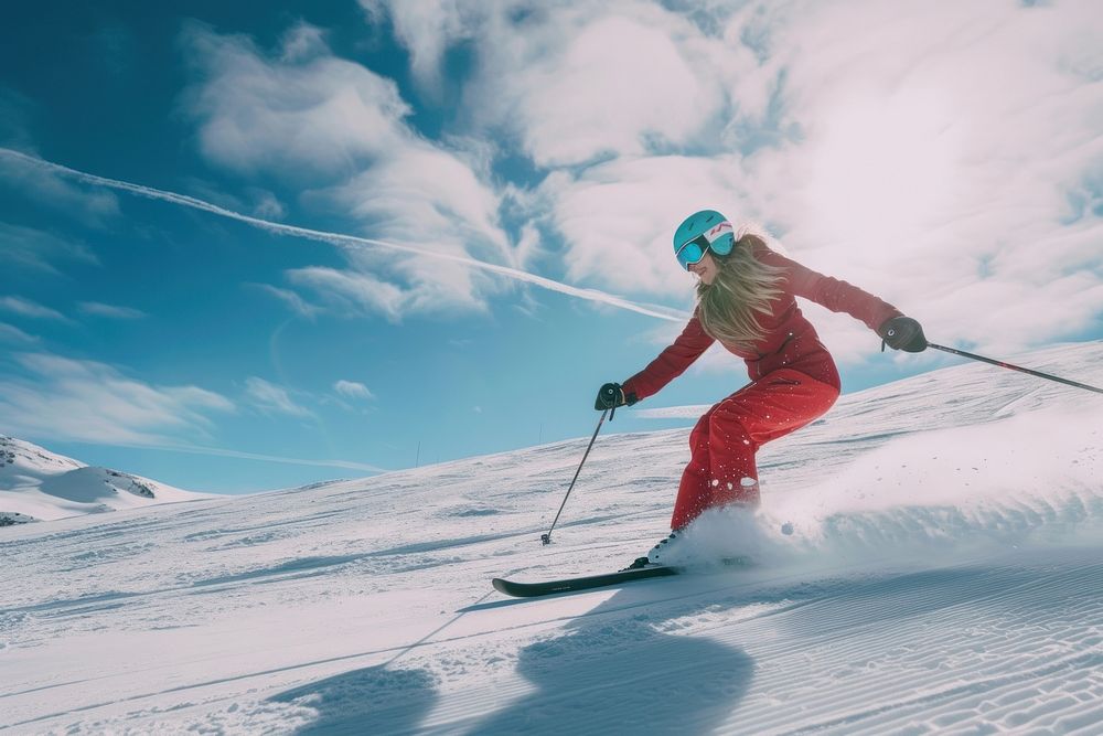 Woman skiing outdoors recreation sports.