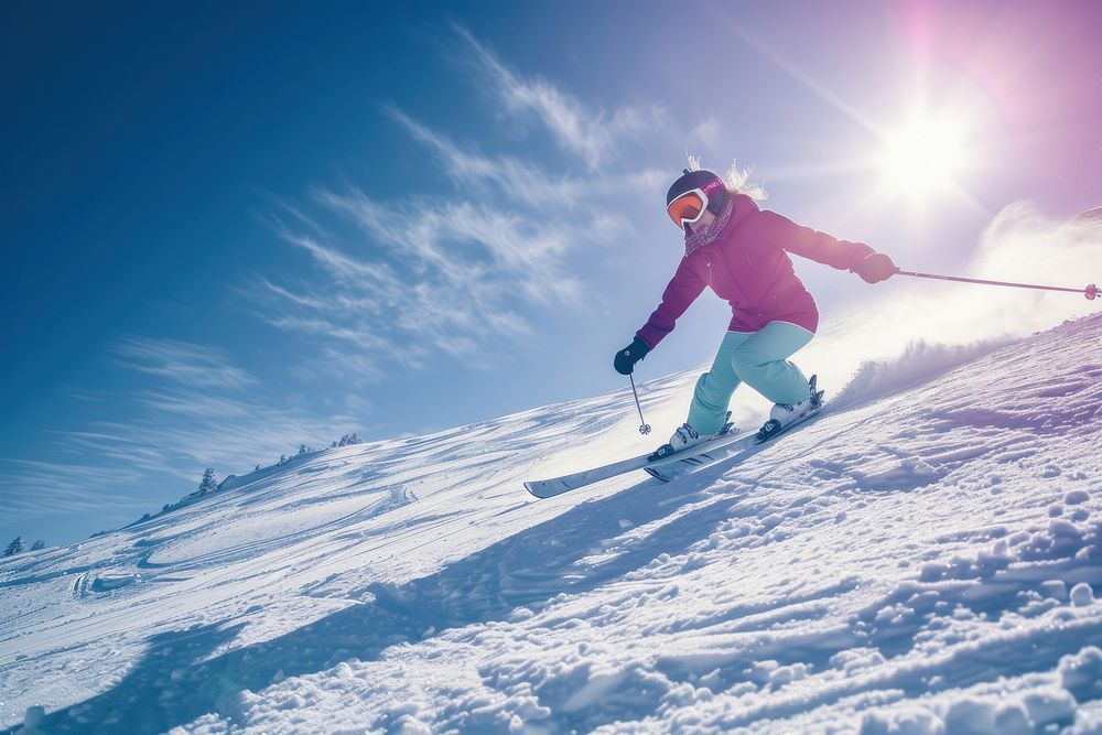 Woman skiing outdoors recreation nature.