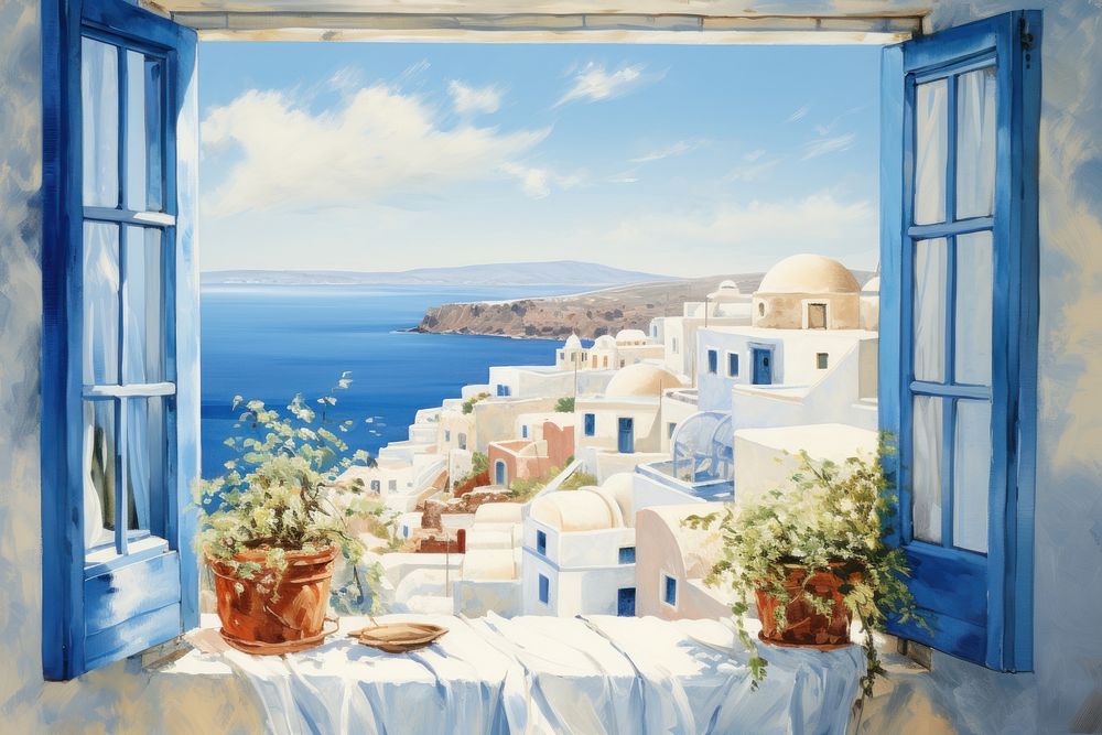 Greece santorini painting window.